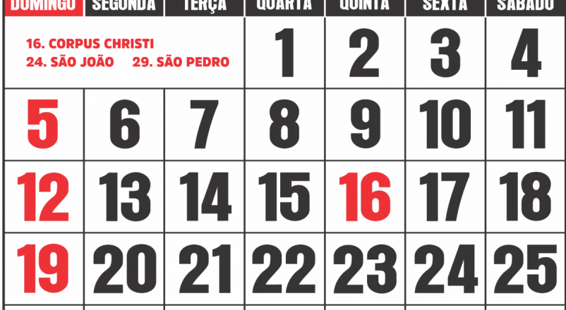 Veja datas e feriados de junho de 2022