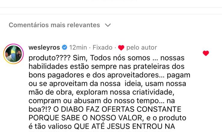 Caso Vitória Souza: Wesley Ros afirma, “somos todos produtos”