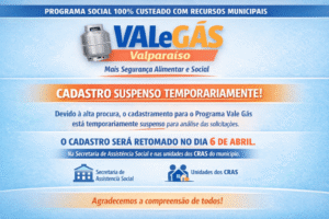 CADASTRO PARA O PROGRAMA VALE GÁS É SUSPENSO TEMPORARIAMENTE EM VALPARAÍSO DE GOIÁS