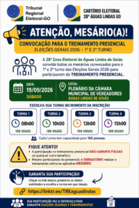 Mesários das Eleições 2026 já podem se inscrever em treinamento presencial em Águas Lindas