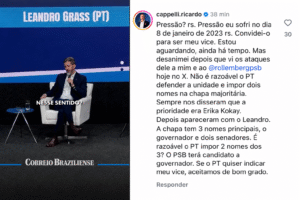 União só no discurso? Grass fala em pressão na sabatina, Cappelli rebate nas redes e racha entre PT e PSB fica cada vez mais evidente